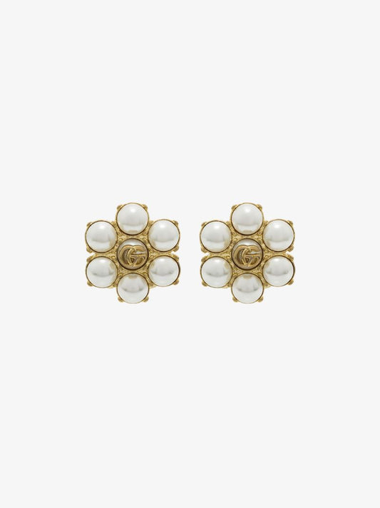 Gold Tone Gg Marmont Pearl Earrings