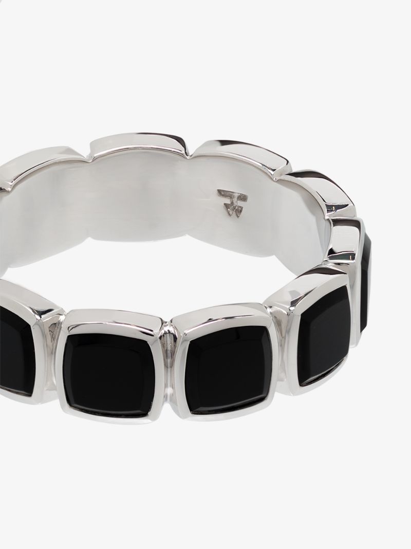 Sterling Silver Cushion Band Polished Onyx Ring
