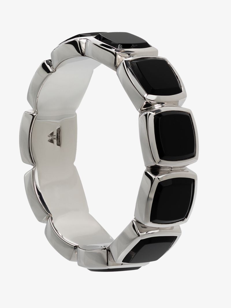 Sterling Silver Cushion Band Polished Onyx Ring
