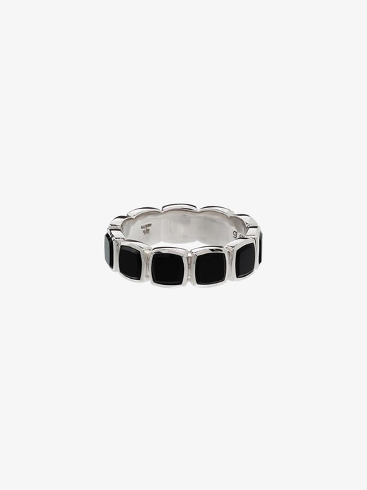 Sterling Silver Cushion Band Polished Onyx Ring