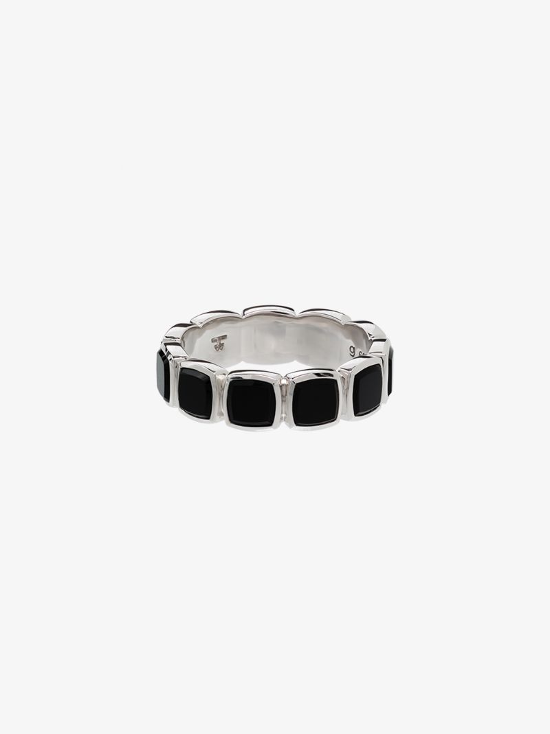 Sterling Silver Cushion Band Polished Onyx Ring