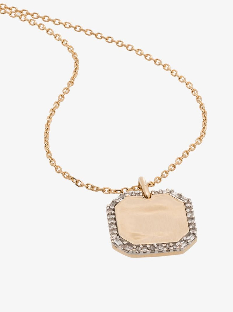 14k Yellow Gold Dog Tag Diamond Necklace