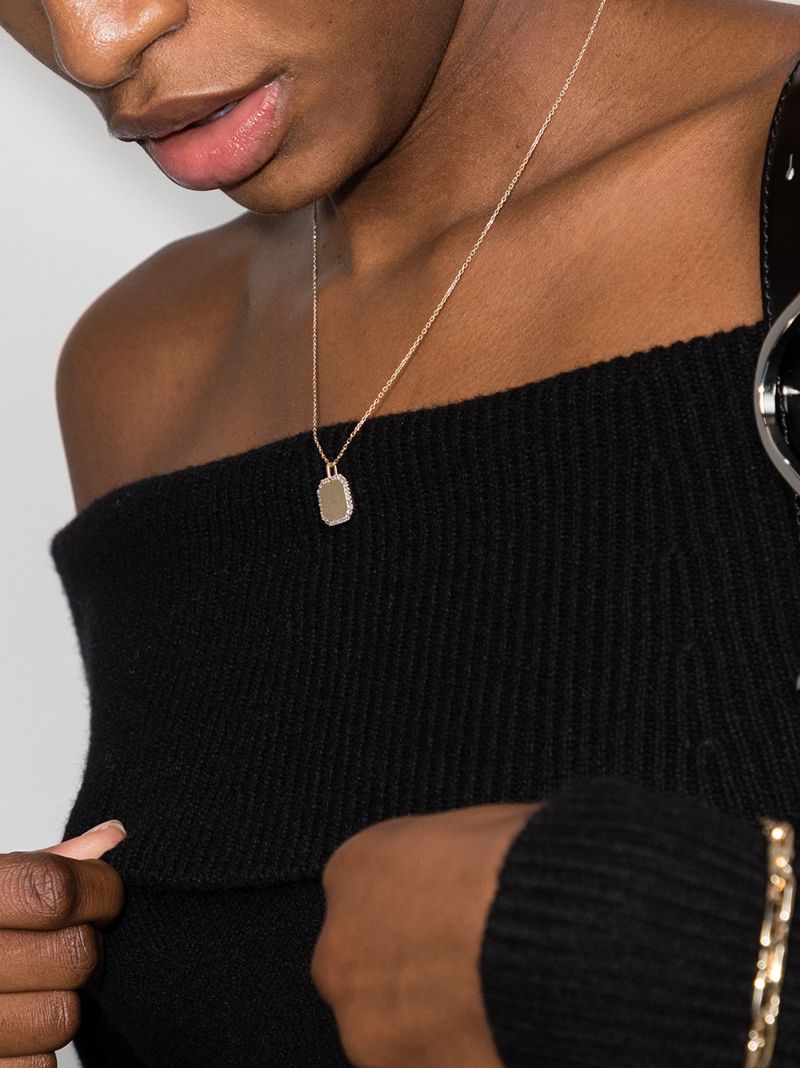 14k Yellow Gold Dog Tag Diamond Necklace