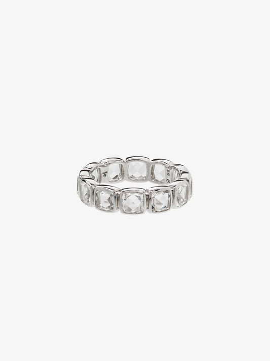 Sterling Silver Cushion Band Rock Crystal Ring