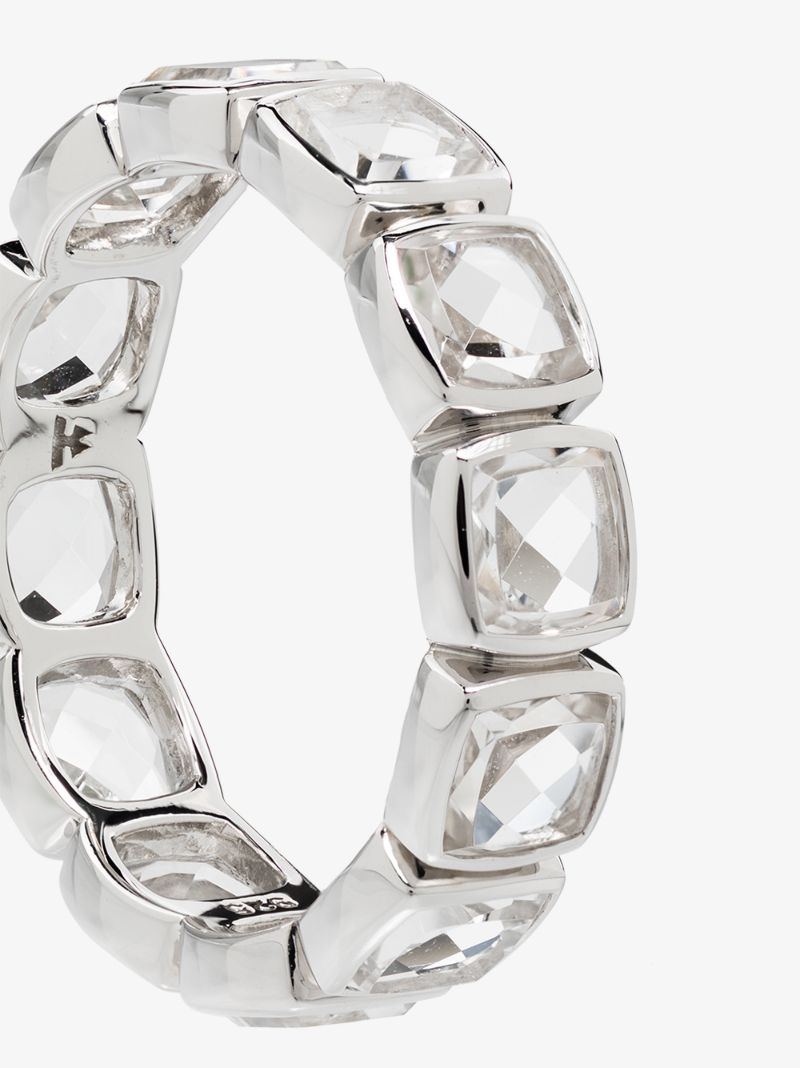 Sterling Silver Cushion Band Rock Crystal Ring