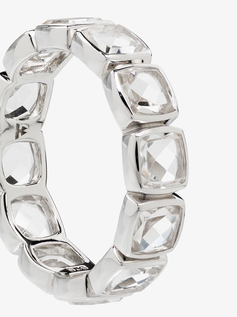 Sterling Silver Cushion Band Rock Crystal Ring