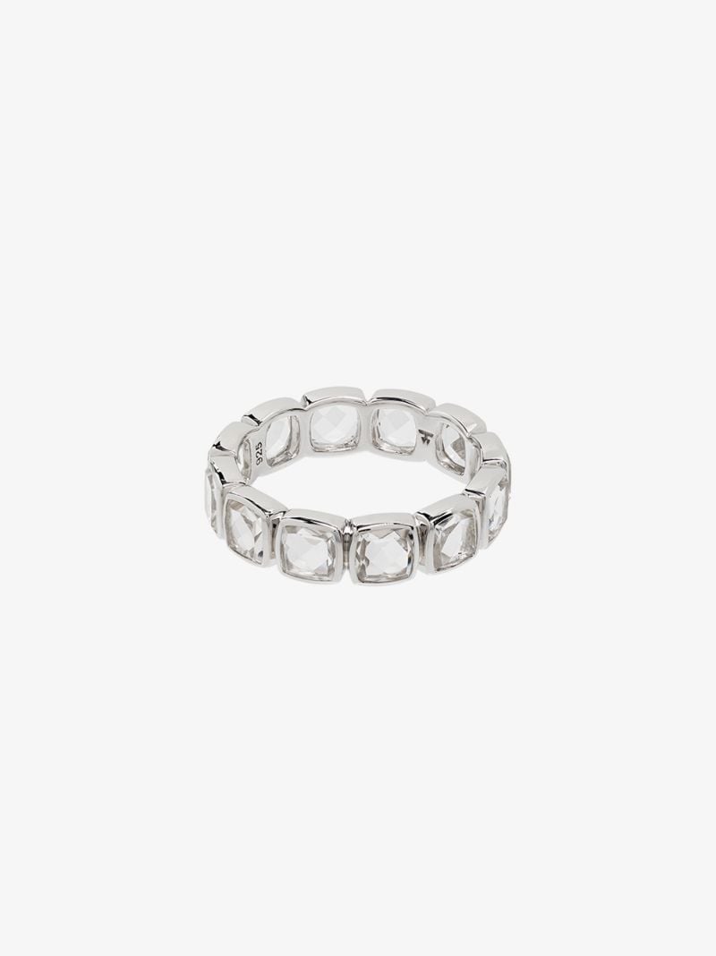Sterling Silver Cushion Band Rock Crystal Ring