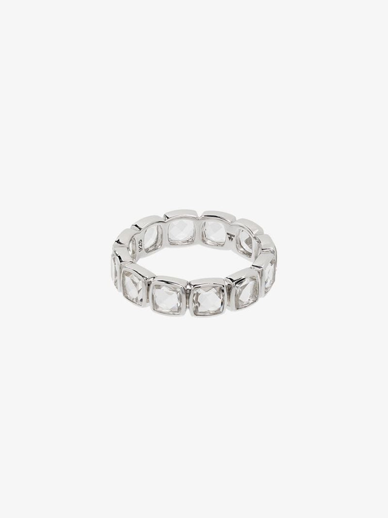 Sterling Silver Cushion Band Rock Crystal Ring