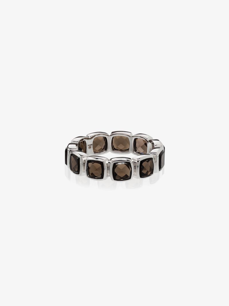 Sterling Silver Cushion Band Smoky Quartz Ring