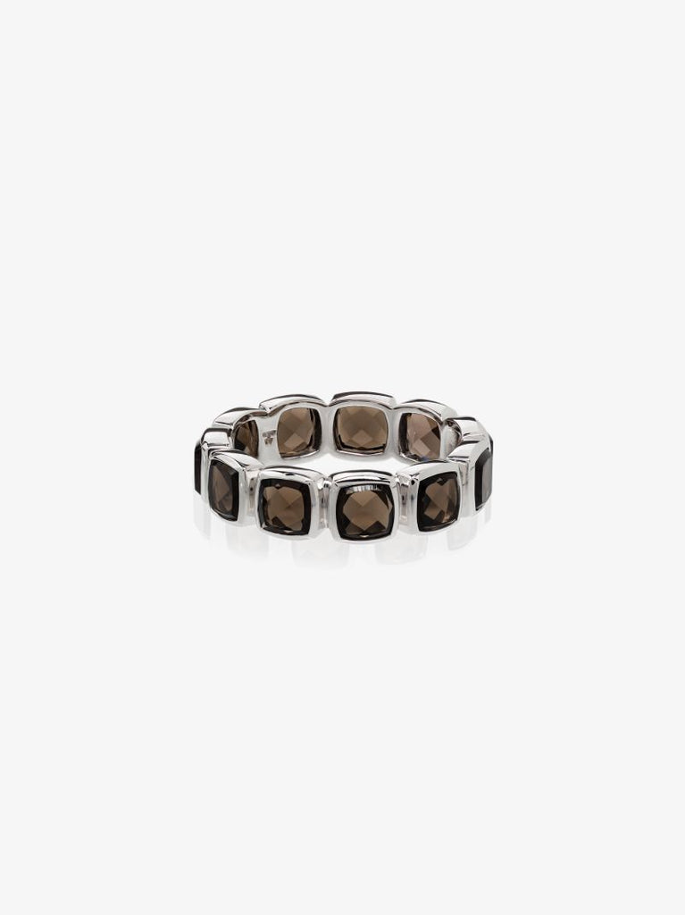 Sterling Silver Cushion Band Smoky Quartz Ring