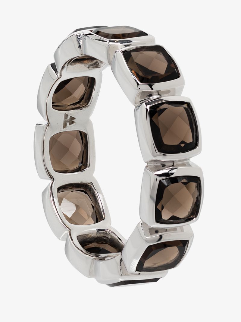 Sterling Silver Cushion Band Smoky Quartz Ring