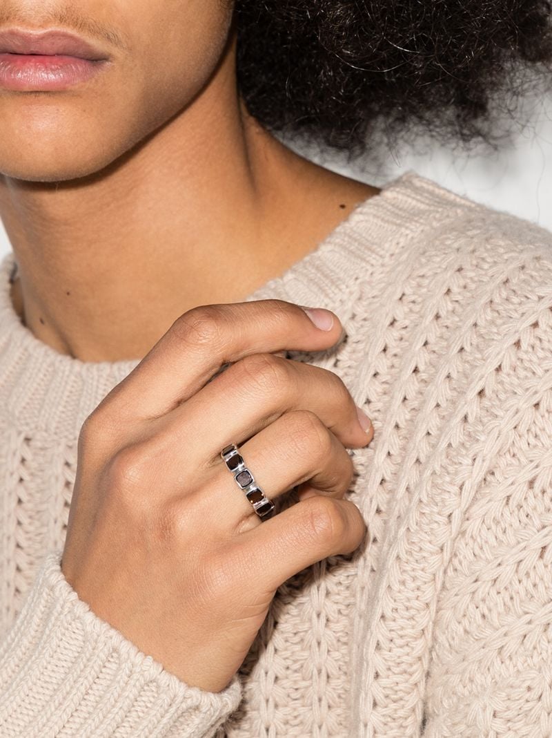 Sterling Silver Cushion Band Smoky Quartz Ring