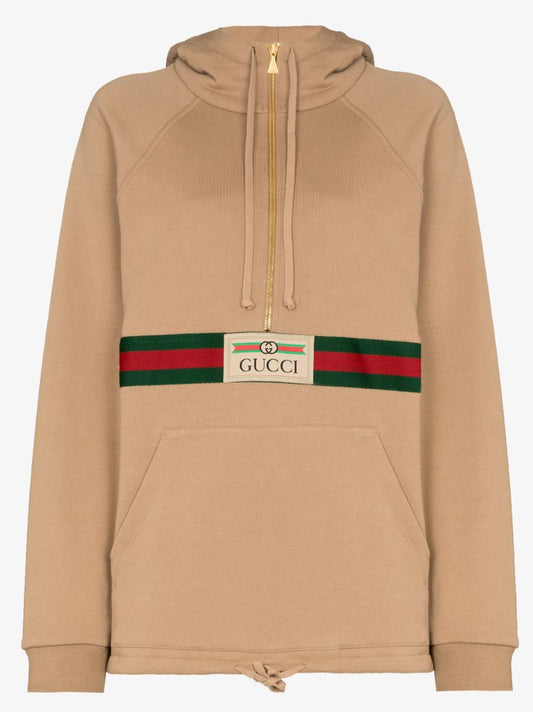 Beige Web Trim Logo Hoodie