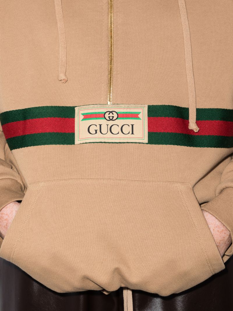 Beige Web Trim Logo Hoodie