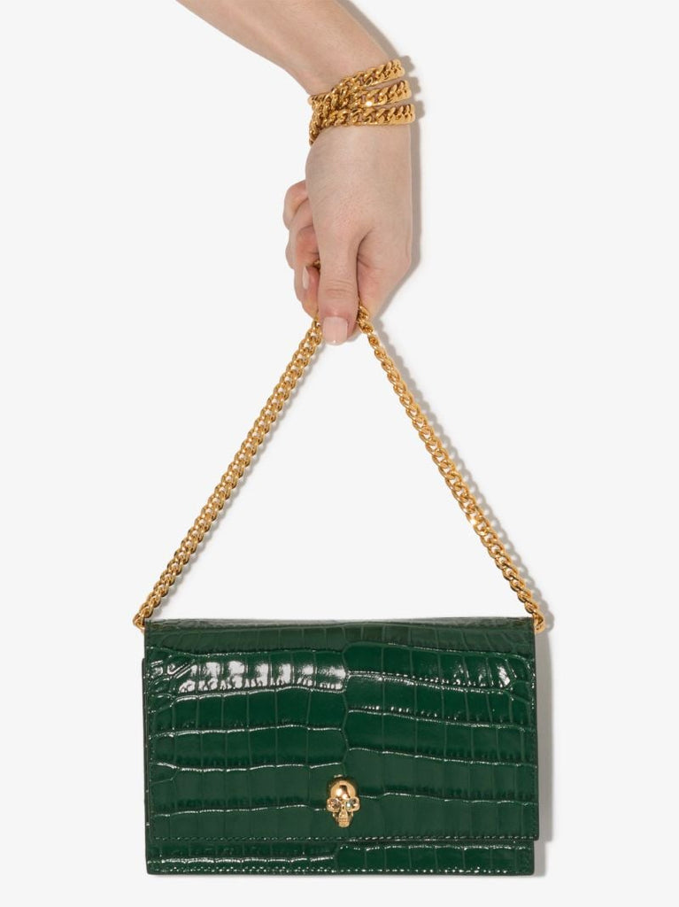 Green Skull Mini Leather Cross Body Bag