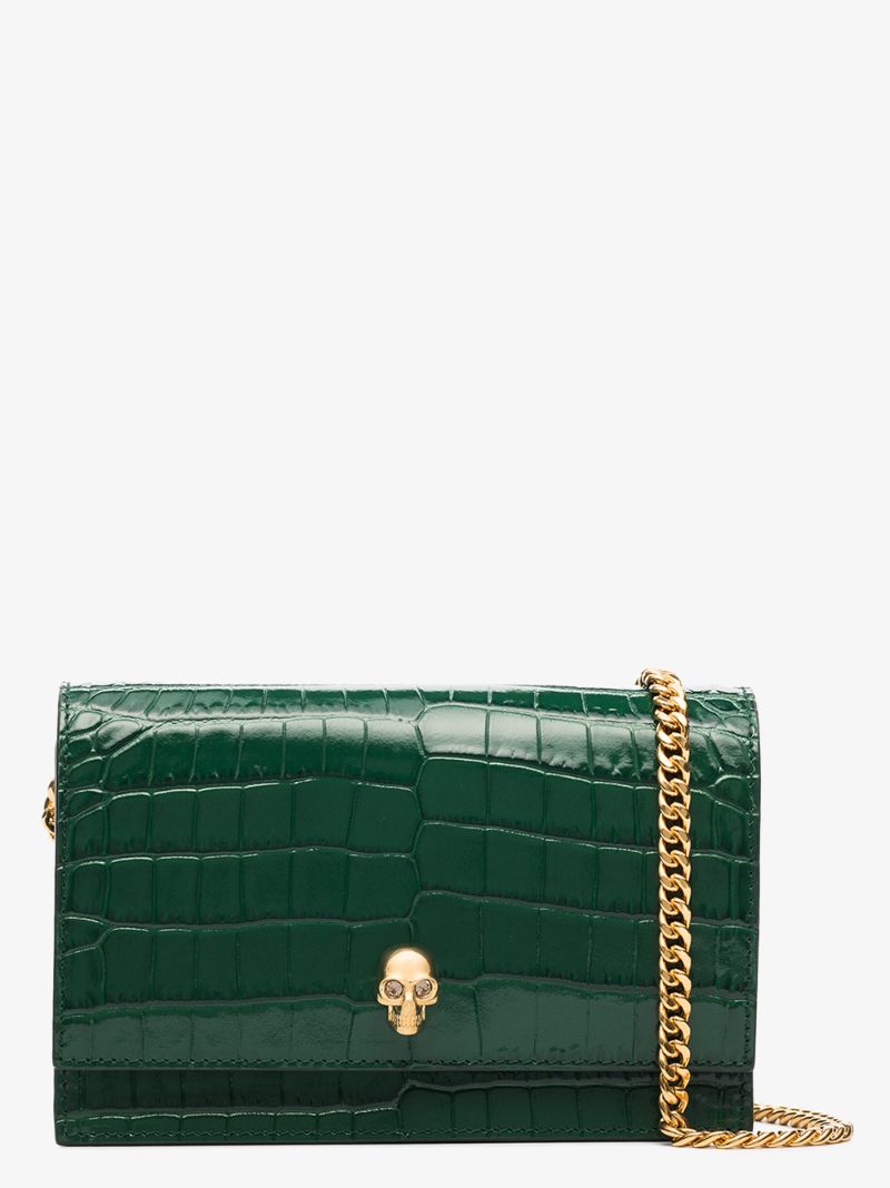 Green Skull Mini Leather Cross Body Bag