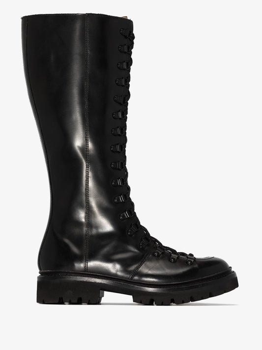 Black Nanette Knee-high Leather Lace-up Boots