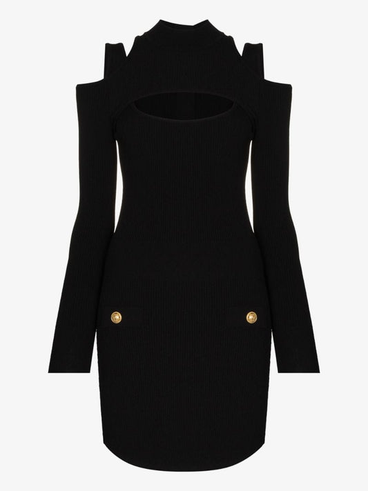 Cutout Ribbed Knit Mini Dress
