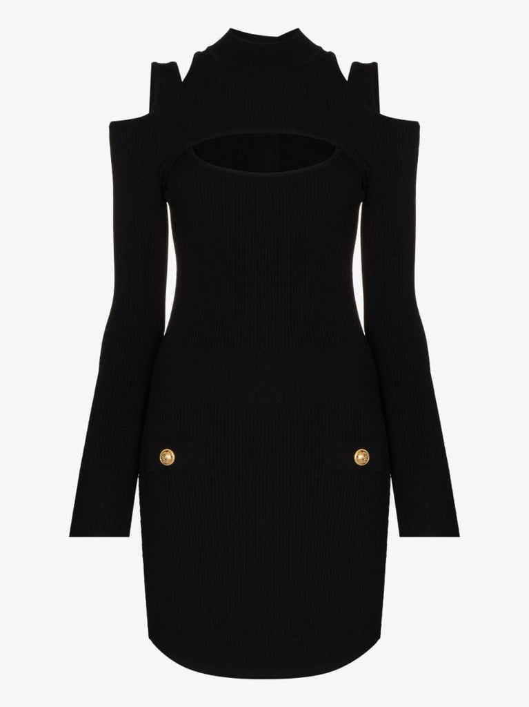 Cutout Ribbed Knit Mini Dress