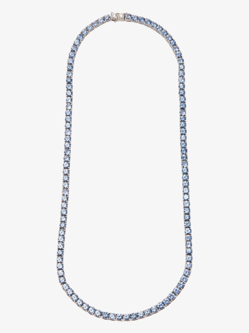 18k White Gold Sapphire Diamond Tennis Necklace