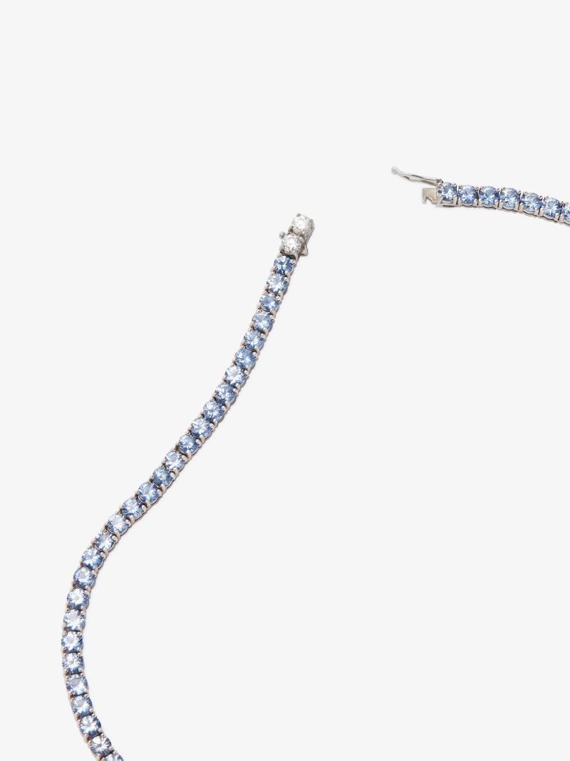 18k White Gold Sapphire Diamond Tennis Necklace