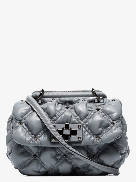 Grey Spikeme Small Leather Shoulder Bag