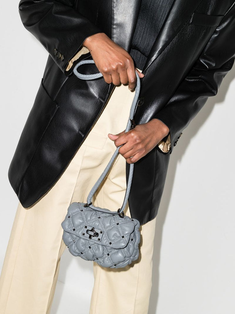 Grey Spikeme Small Leather Shoulder Bag