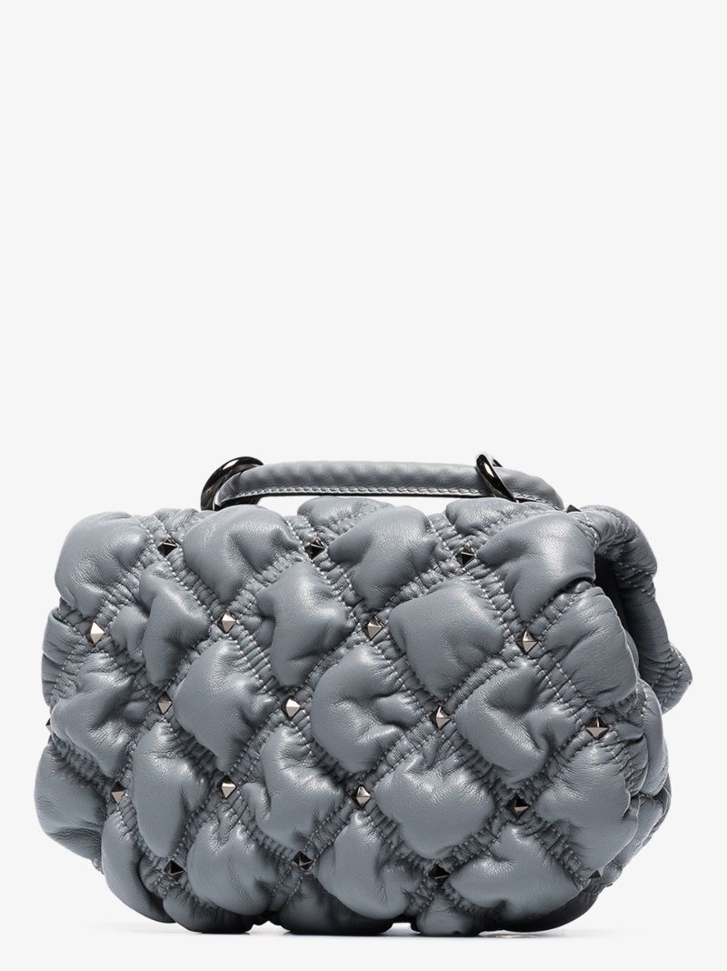 Grey Spikeme Small Leather Shoulder Bag