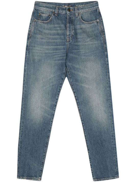 Blue High-waist Straight Leg Jeans