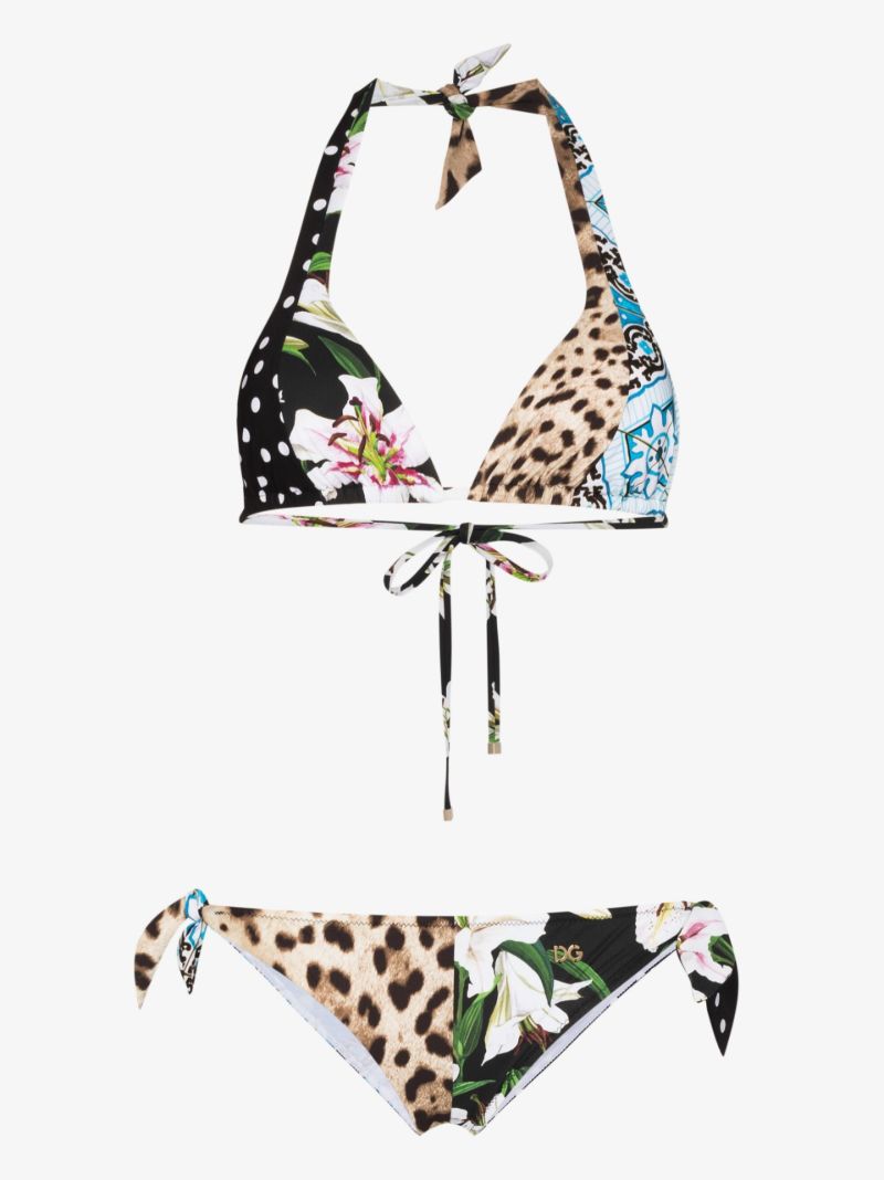 Mixed-print Halterneck Bikini