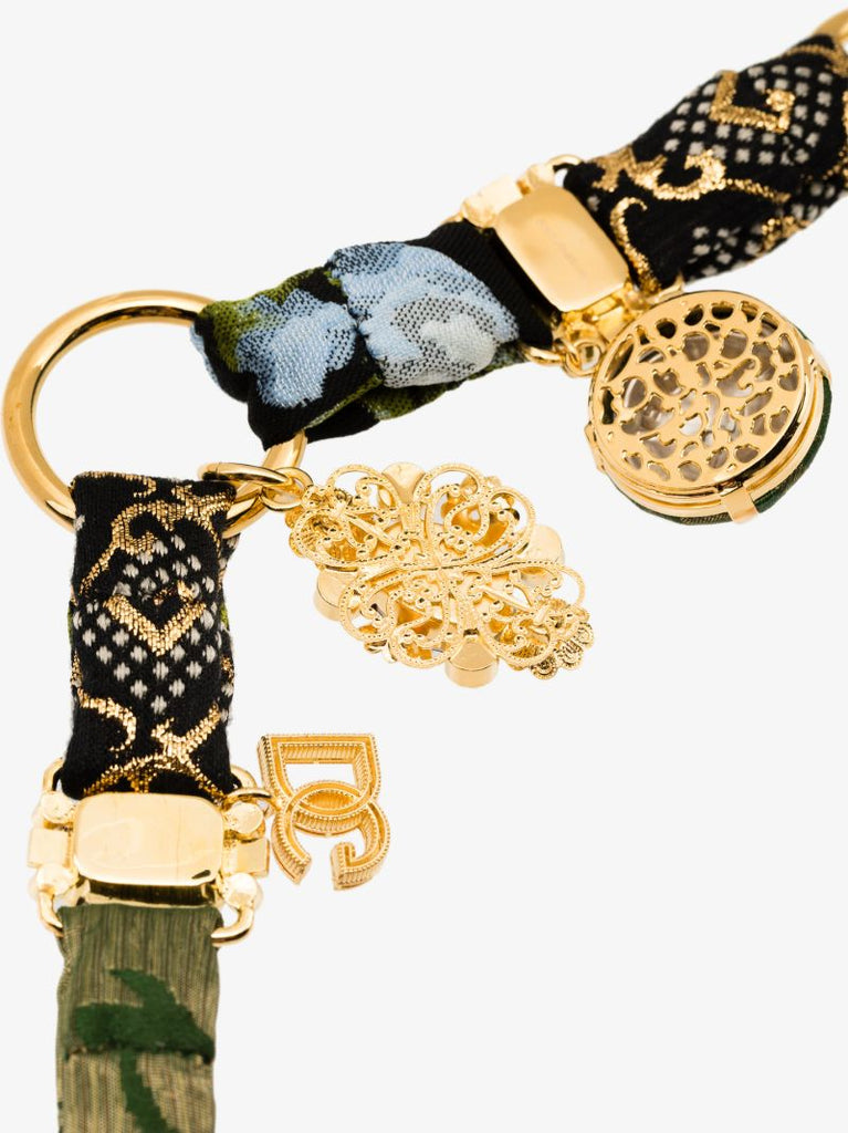 Gold Tone Jacquard Charm Necklace