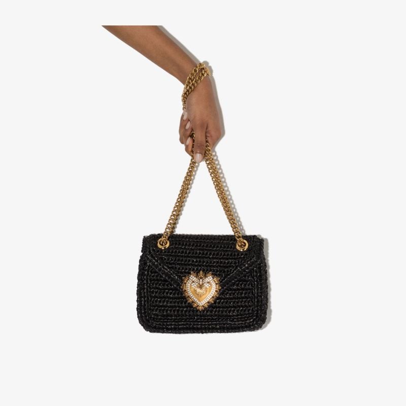 Black Devotion Raffia Shoulder Bag