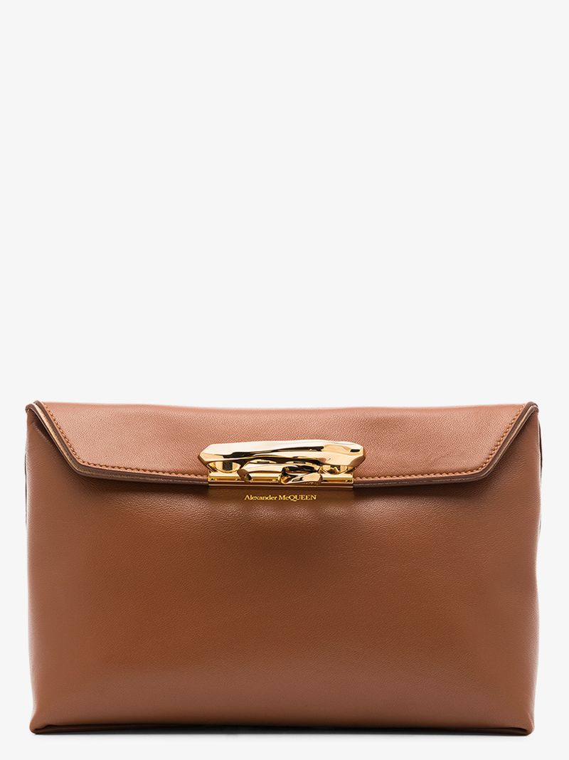 Brown Sculptural Leather Clutch Bag