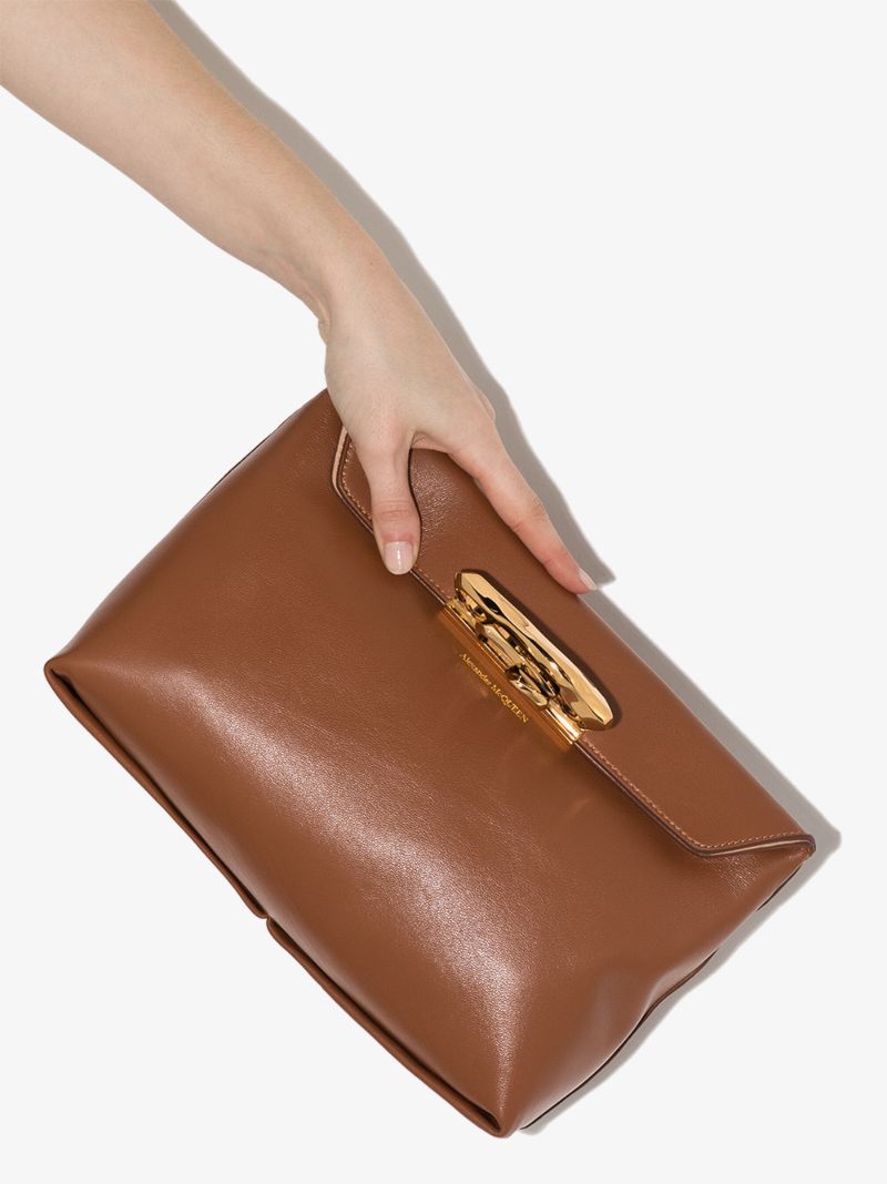 Brown Sculptural Leather Clutch Bag