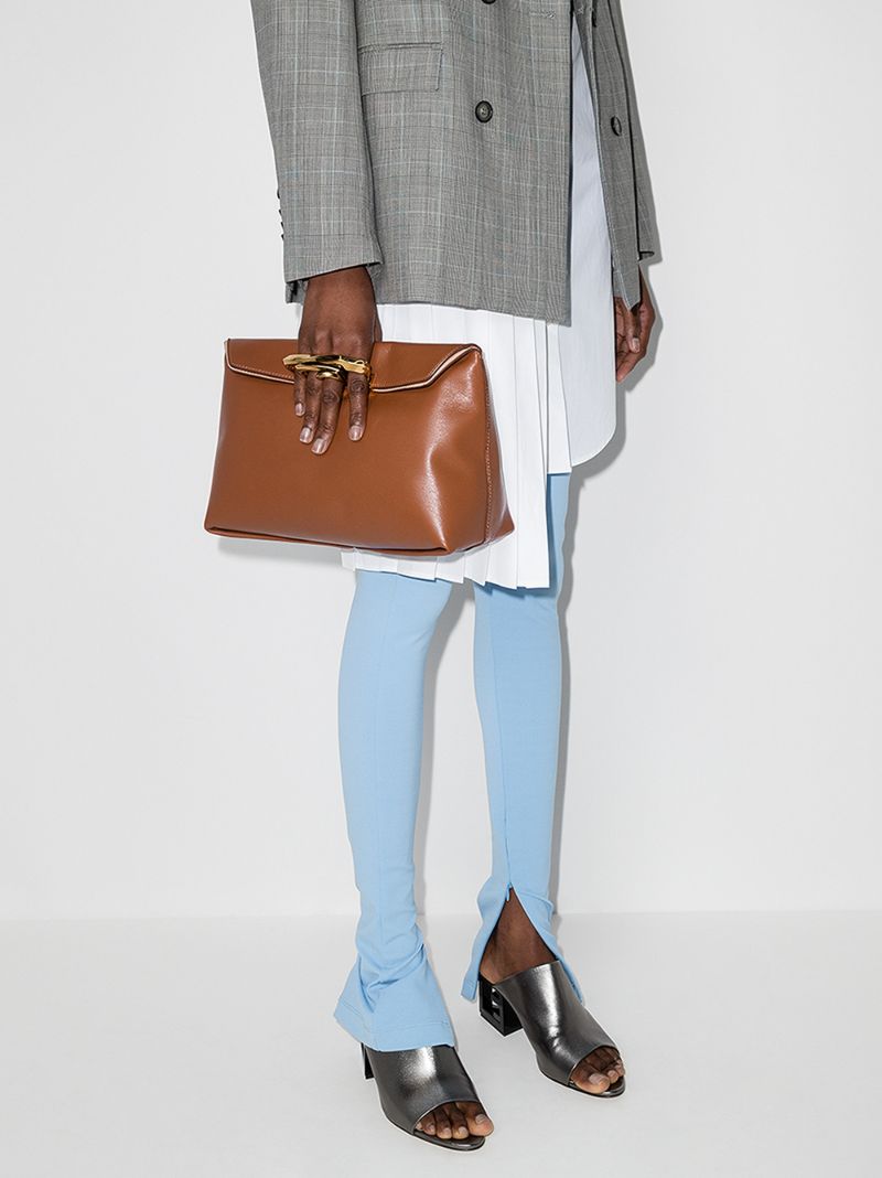 Brown Sculptural Leather Clutch Bag