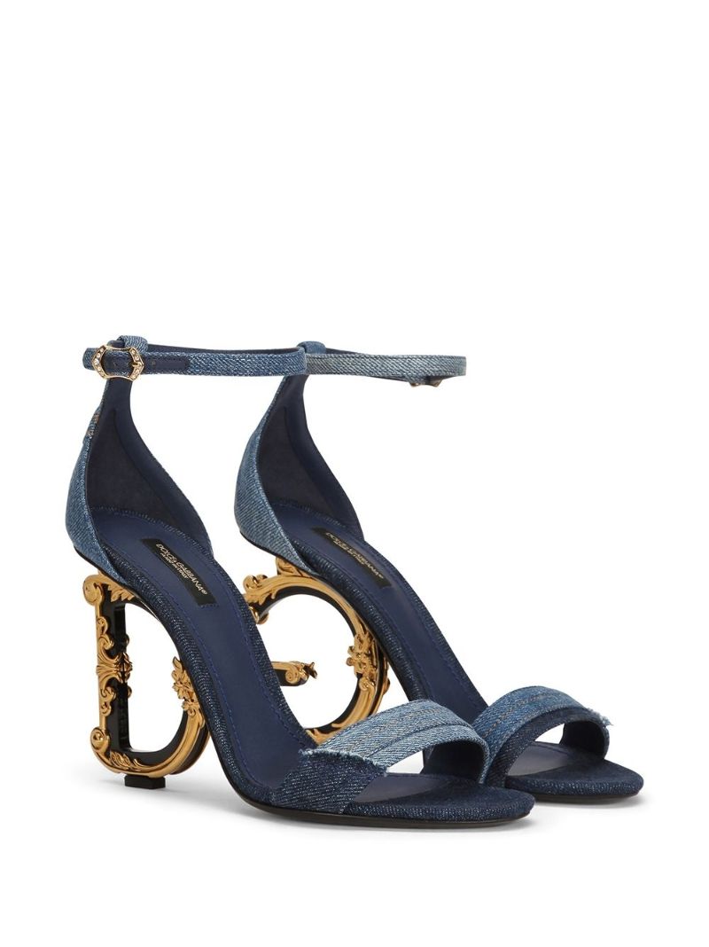 Blue Denim Patchwork Logo Plaque Sandals