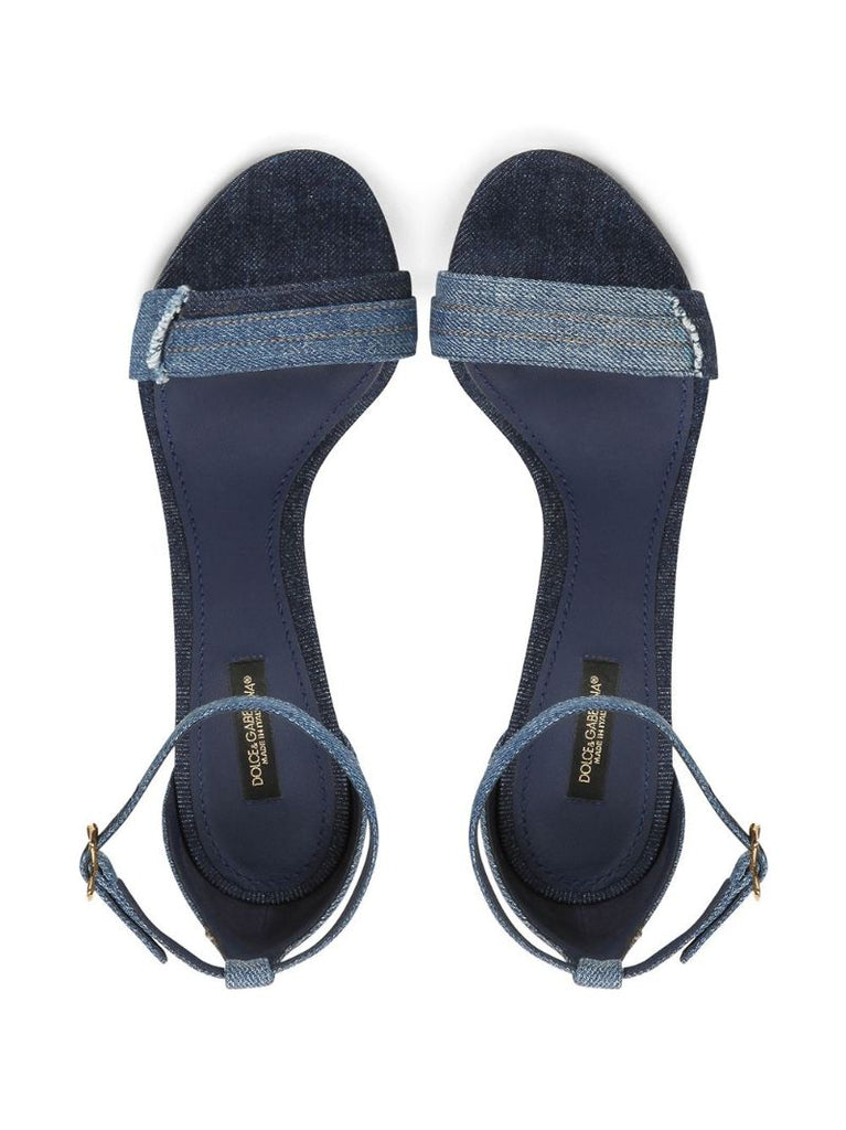 Blue Denim Patchwork Logo Plaque Sandals