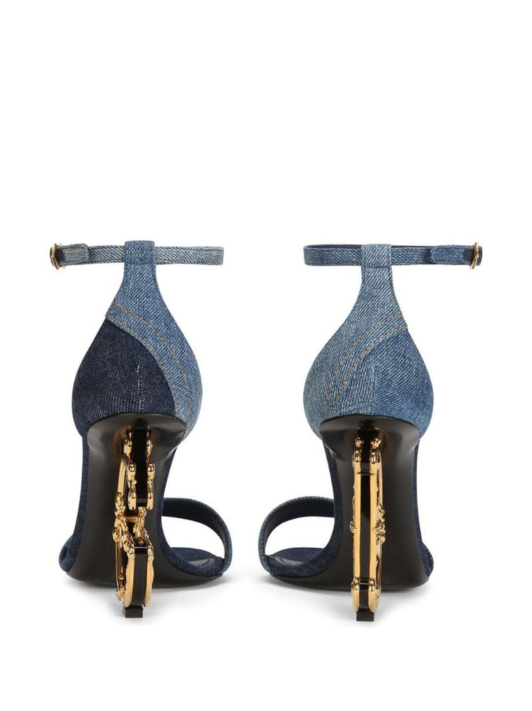 Blue Denim Patchwork Logo Plaque Sandals