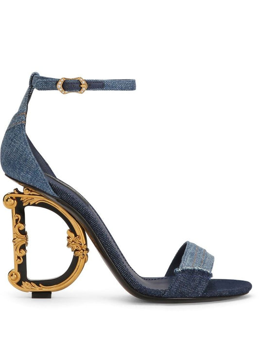 Blue Denim Patchwork Logo Plaque Sandals