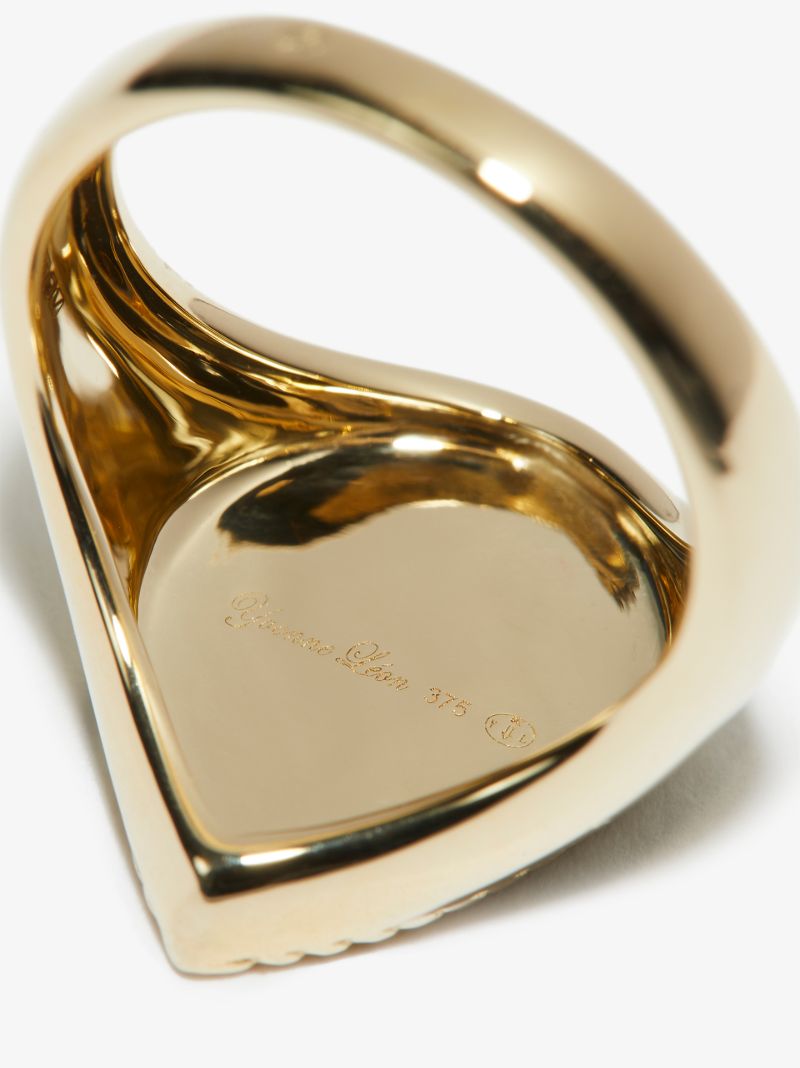 9k Yellow Gold Malachite Pear Diamond Signet Ring