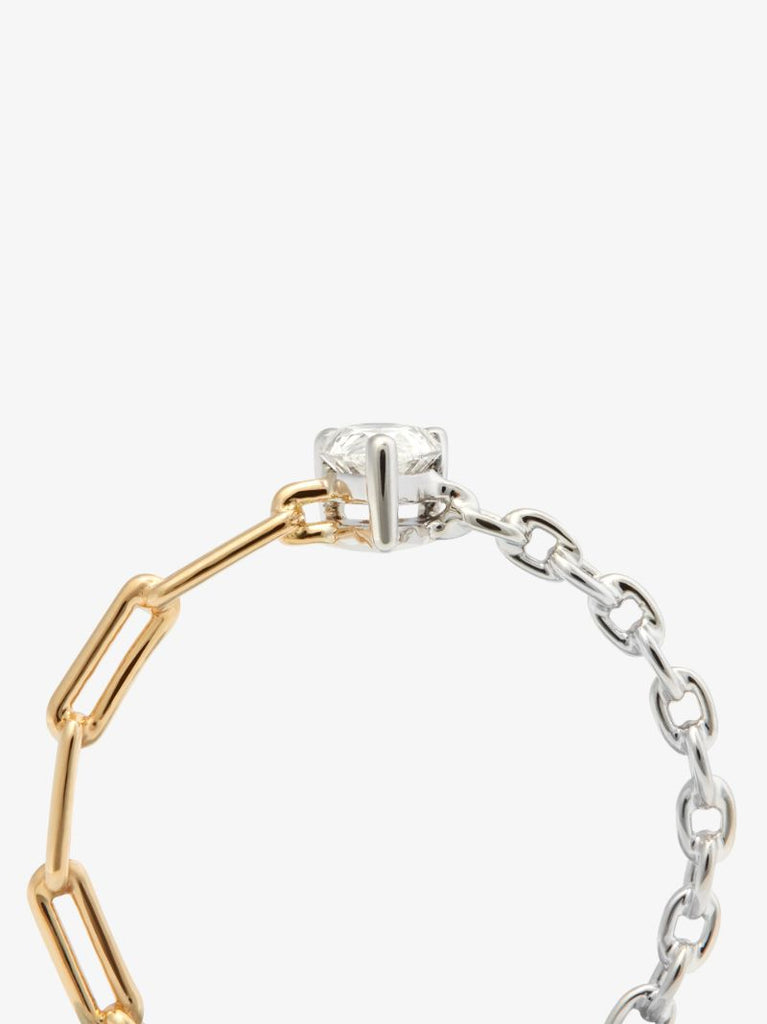 18k Yellow and White Gold Solitaire Chain Diamond Ring