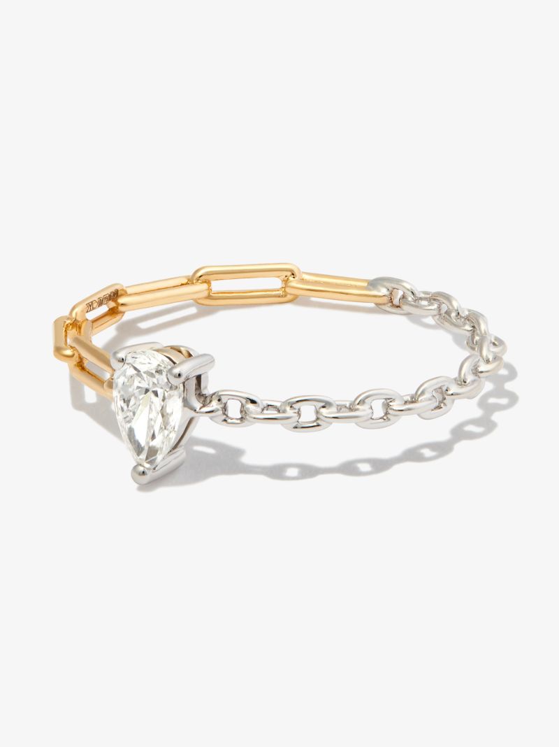 18k Yellow and White Gold Solitaire Chain Diamond Ring