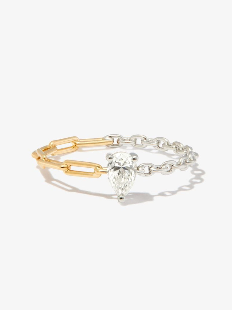 18k Yellow and White Gold Solitaire Chain Diamond Ring