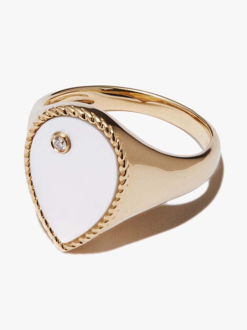 9k Yellow Gold Chevaliere Poire Pearl and Diamond Signet Ring