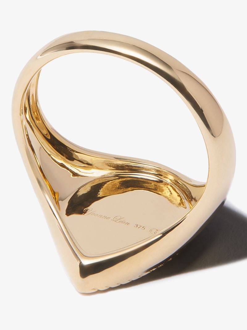 9k Yellow Gold Chevaliere Poire Pearl and Diamond Signet Ring