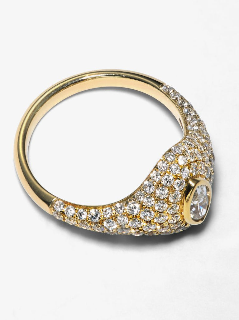 14k Yellow Gold Marquise Diamond Signet Ring