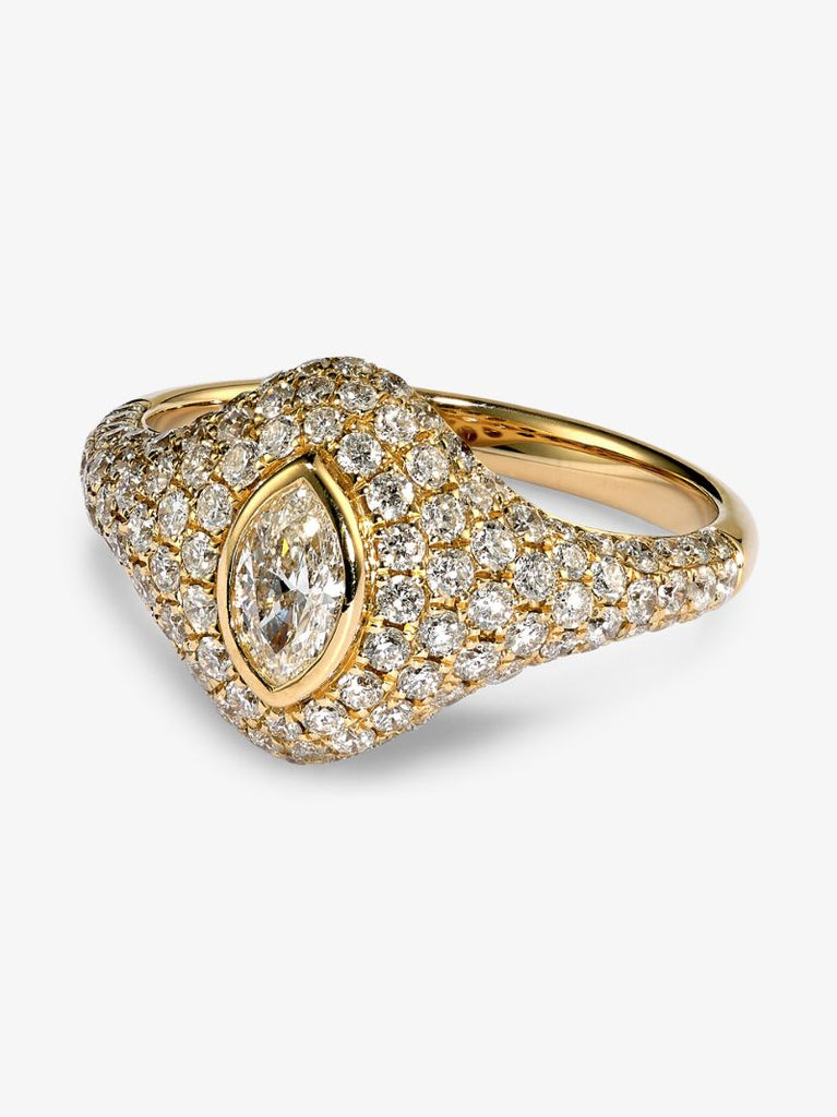 14k Yellow Gold Marquise Diamond Signet Ring