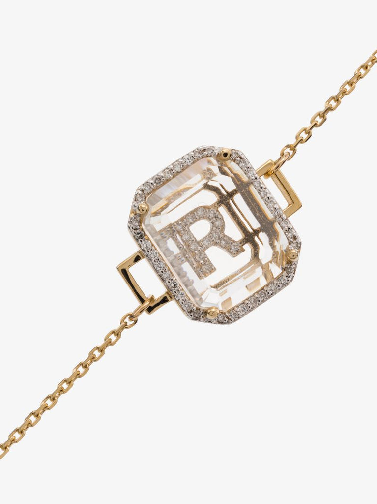 14k Yellow Gold R Initial Diamond Bracelet