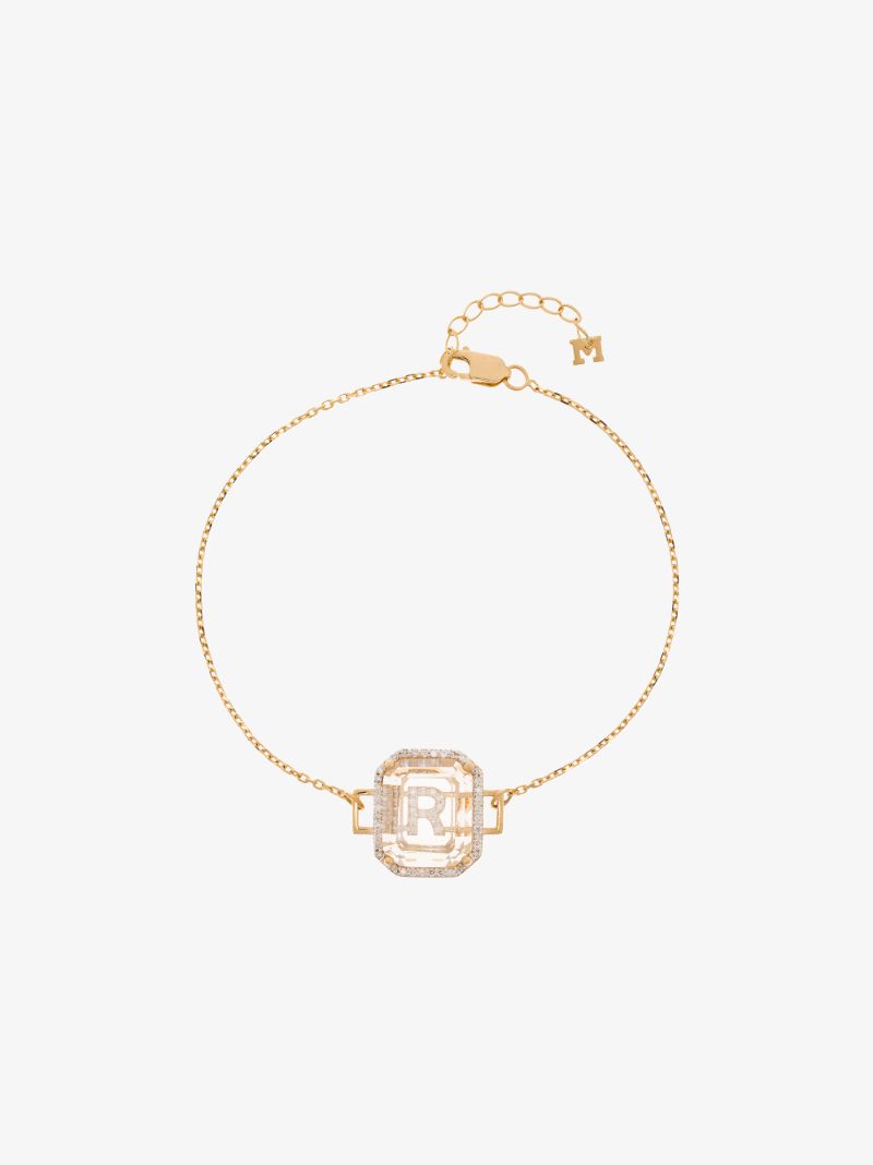 14k Yellow Gold R Initial Diamond Bracelet