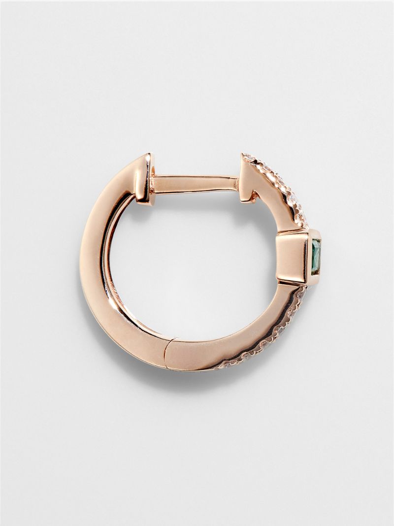 14k Rose Gold Emerald and Diamond Earring